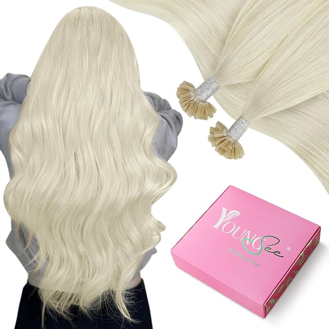 YoungSee U Tips Hair Extensions Real Human Hair Blonde Utip Real Hair Extensions Platinum Blonde 20 Inch K Tips Hair Extension Human Hair Hot Fusion Ktip Extension For Women 1G/S 50G