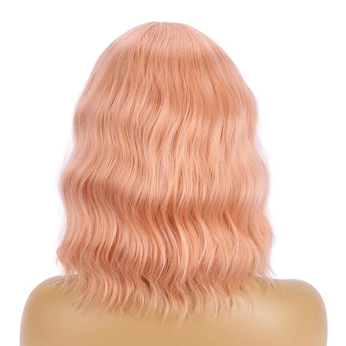 BERON 14 Inches Light Orange Wig Short Curly Wig Women Synthetic Orange Wigs with Bangs Hairnet Included