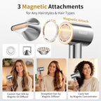 High-Speed Ionic Hair Dryer with Magnetic Oil Diffuser & 200M Negative Ions for Fast Drying High-Speed Blow Dryer for Women Men Lightweight Quiet Hairdryer for Travel & Home Salon (Silver)