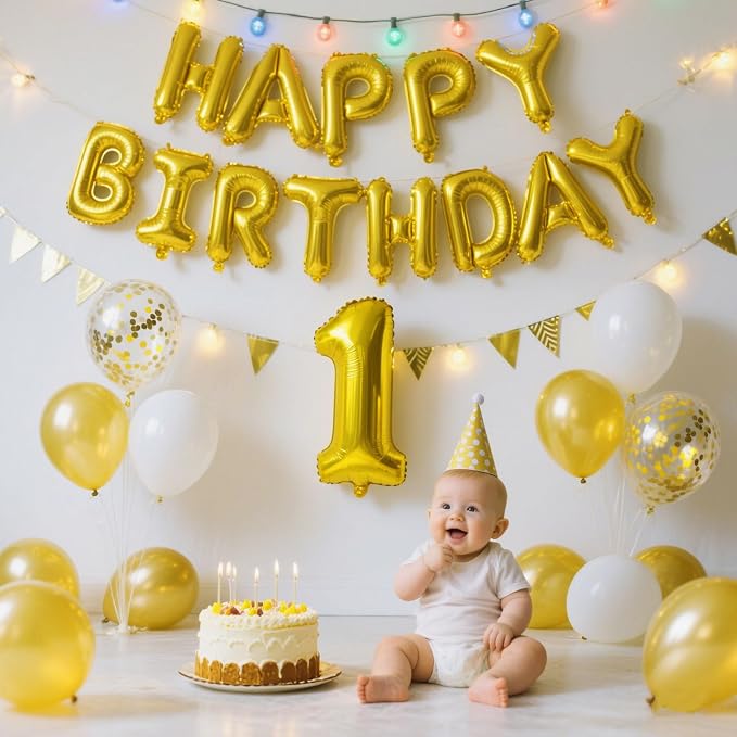 Gold Happy Birthday Balloon Banner Set -16 Inch Foil Letters Balloons, Reusable - Image 5