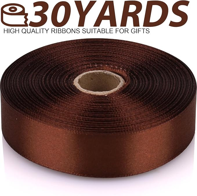 7/8 Inch 30 Yards Brown Satin Craft Ribbon-Single Face Polyester Ribbon - Image 2