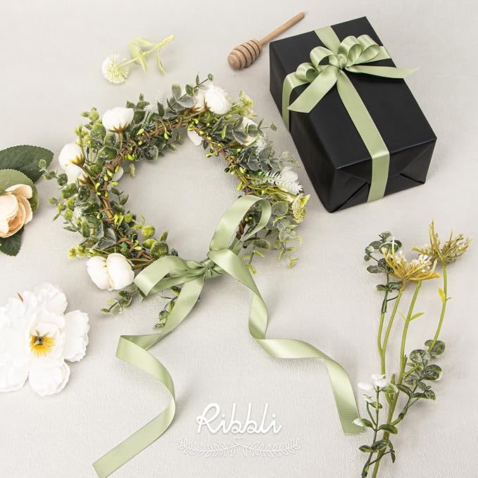 Ribbli Dusty Sage Satin Ribbon Double Faced Satin 5/8 Inch x Continuous 25 - Image 3