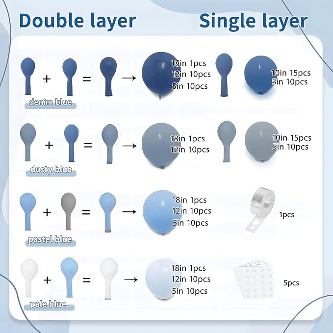Dusty Blue Balloons Arch Kit, Double Stuffed, Party Decor | Dark Denim Blue - Image 3