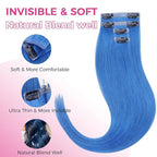 Lashey Seamless Clip in Hair Extensions Human Hair 46g 4pcs 18 Inch Blue Straight Hair Extensions Clip ins with Invisi Edge