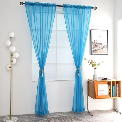 SpaceDresser Basic Rod Pocket Sheer Voile Window Curtain Panels Cyan Blue 1 - Image 2