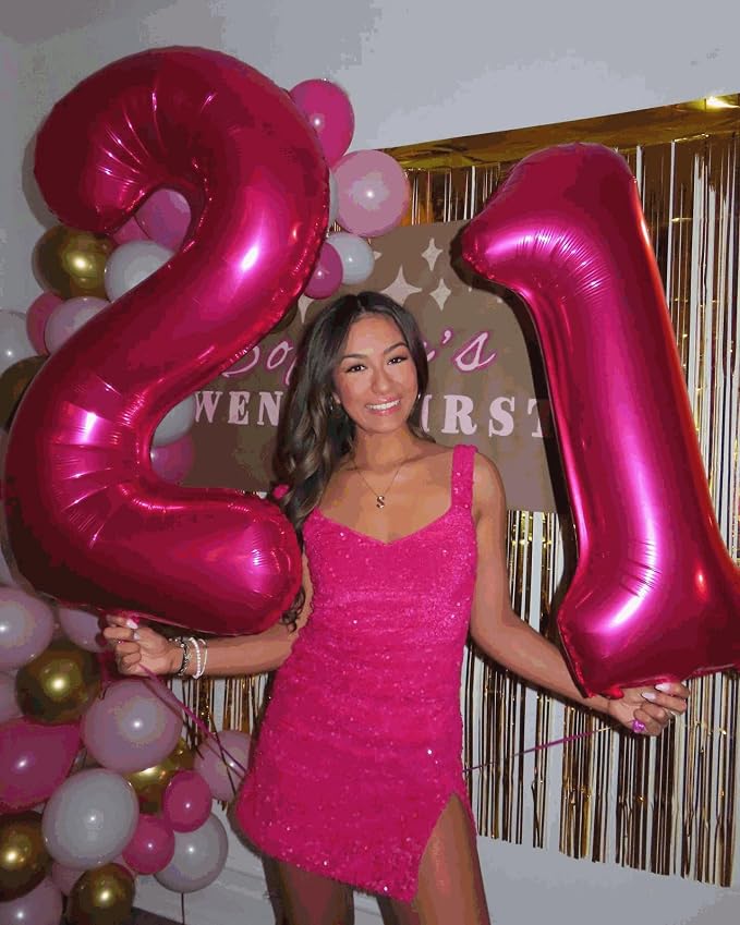 16 Balloon - Hot Pink Birthday Number Balloons, 40 Inch Party Decorations | Hot - Image 8
