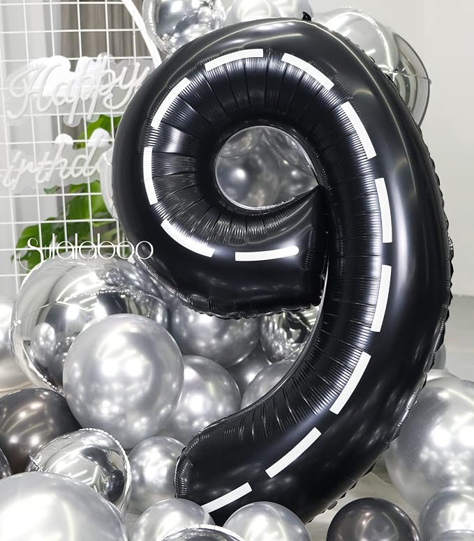 Race Car 40 Inch Black 9 Big Large Helium Balloon Number 0-9 | Track Giant - Image 7