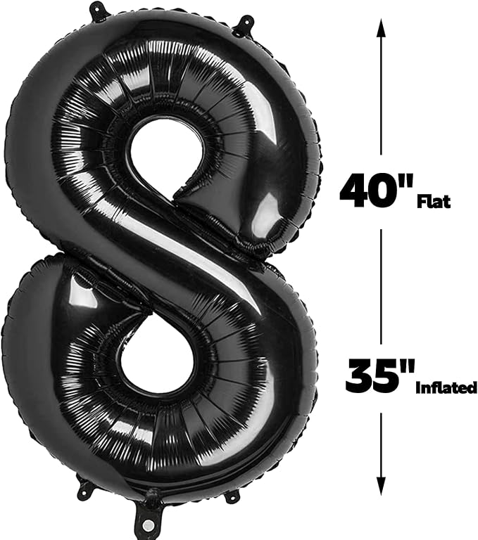 Black Number 8 Balloon 40 inch, Balloon numbers party supplies, deco photo shoot - Image 2