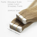 Lacer Hair Extensions Real Human Hair Tape in Balayage Light Brown to Platinum blonde Real Virgin Tape in Hair Extensions Human Hair PU Skin Weft Double Side 50g 20pcs/set 16 Inches