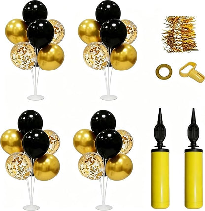 4 Set Black and Gold Party Decorations, Balloons Centerpieces by Unknown