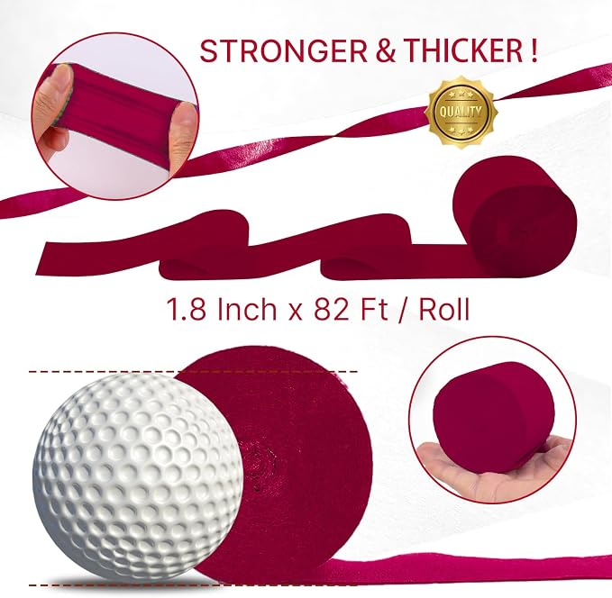 Burgundy Crepe Paper Streamers by PartyWoo: 6 Rolls, 1.8in x 82ft Each - Image 6
