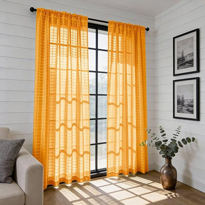 SpaceDresser Check Sheer Curtains 36 Inches Long - Image 4