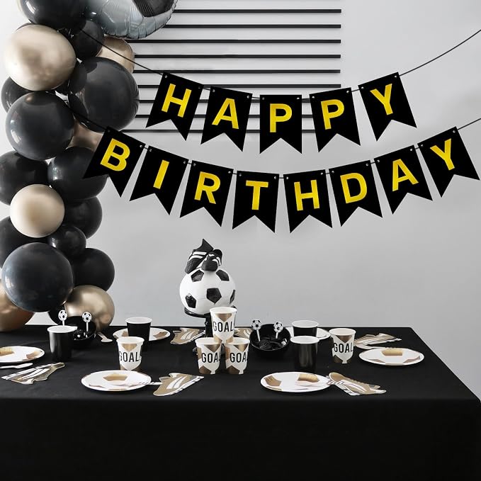 Pre-Strung Black and Gold Happy Birthday Banner Sign - Image 5