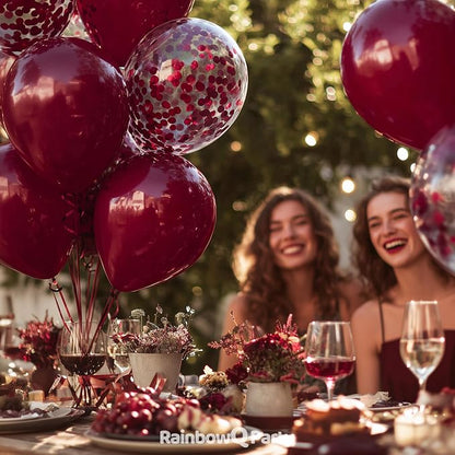 RainbowQ Burgundy Balloons 55Pcs 12 Inch Confetti Latex Helium Party | Maroon - Image 5