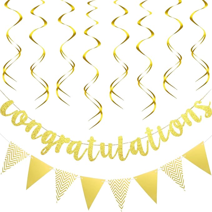 Outus Pre-strung Glitter Congratulations Banner Triangle Flag Banner by Outus