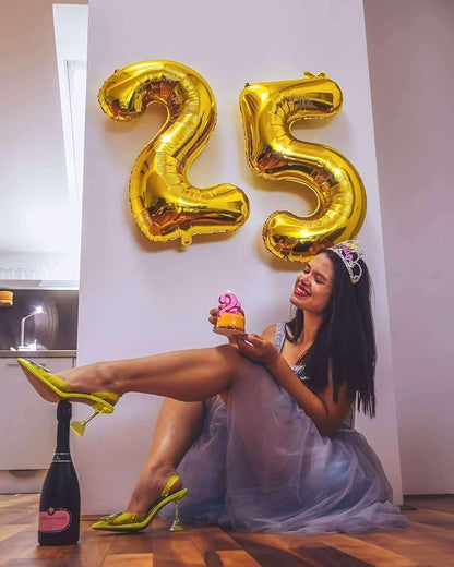 Gold 25 Number Balloons, 40 Inch Giant Number 25 Balloons Foil Mylar Helium - Image 4