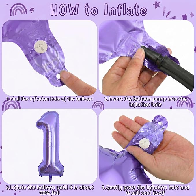Purple Number 1 Balloon 40 Inch, Large Lavender Mylar Foil Balloons, Metallic - Image 5