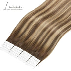 Lacer Tape in Hair Extensions Chocolate Brown to Dark Caramel Blonde Adhesive Tape in Hair Extensions Remy Human Hair 20 Pcs 50 Grams 22 Inch