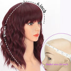 AISI HAIR Curly Bob Wig with Bangs Short Wavy Wine Red Color Wigs for Women Bob Style Synthetic Heat Resistant Bob Wigs