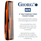 Giorgio G25 FineTooth and WideTooth Pocket Comb - Hair Styling Comb for Men and Women, Handmade Beard Combs for Men, Barber Combs, for Grooming,Saw Cut and Polished (Tortoiseshell)