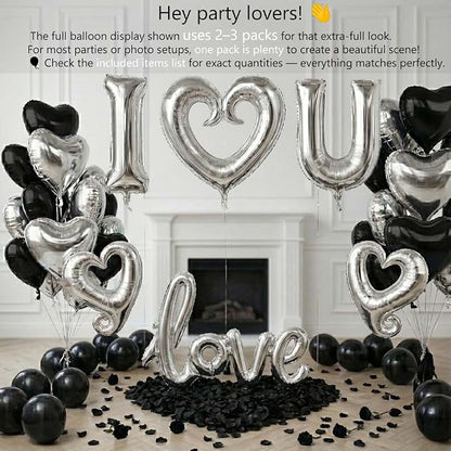 I Love You Balloons for Him/Her Balloons black Sliver romantic balloon kit - Image 4