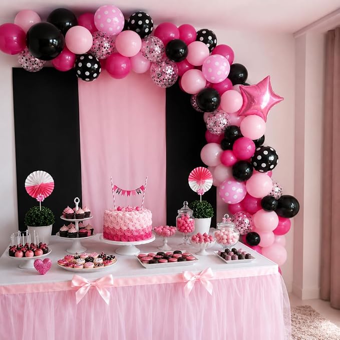 Pink and Black Balloons, Hot Pink Balloons White Dots Black White Dots Balloon - Image 3