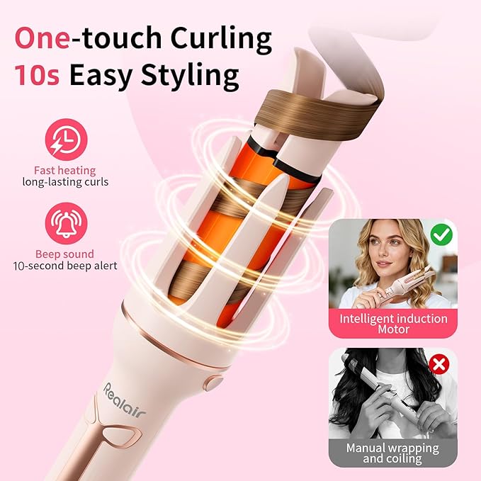 Automatic Curling Iron Beach Wave Curling Wand, Ceramic Coated, Straightening Brush, 1inch and 1.25 inch Portable 3-in-1Hair Curler, 2-Way Rotation Curler 4 Temperatures, 30 Min Auto Shut-Off