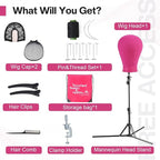Neverland Beauty & Health 23 Inch Wig Head, Wig Stand Tripod with Head, Wig Head Stand with Mannequin Head for Wigs, Wig Stand with Head, Adjustable Tripod Manikin Head Set for Cosmetology(Rose Red)