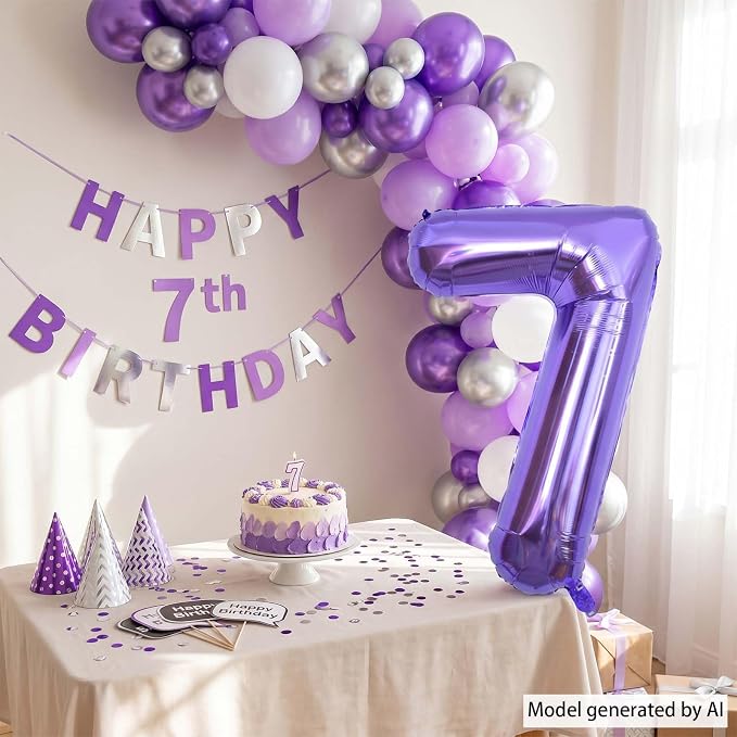 Purple Number 7 Balloon 40 Inch, Large Majestic Purple Mylar Foil Number 7 - Image 7