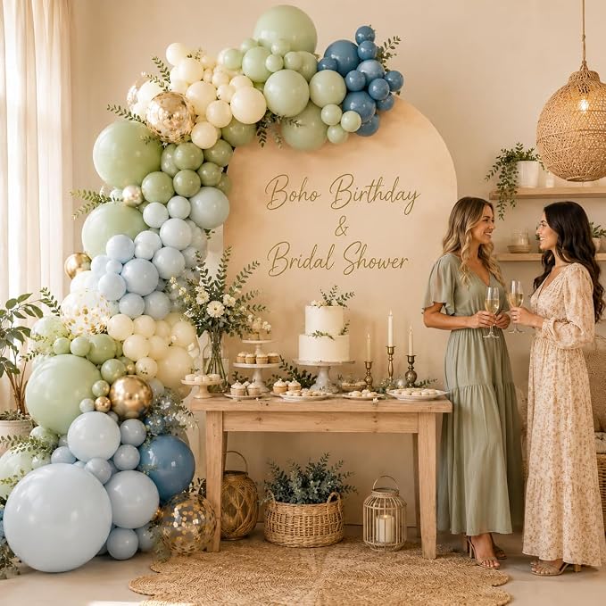 Jobkoo 122Pcs Dusty Blue Sage Green Balloon Garland Kit, Dino Green Slate Blue - Image 2