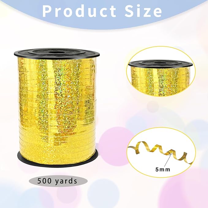 Gold Curling Ribbon, 500 Yard Shiny Metallic Gold Balloon String, 1/5"" Ribbon - Image 2