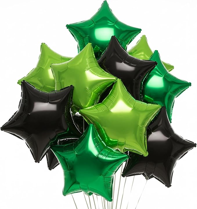 TONIFUL 15 Pcs Star Balloons 18 Inch Large Green and Black Foil Balloons | Big by TONIFUL