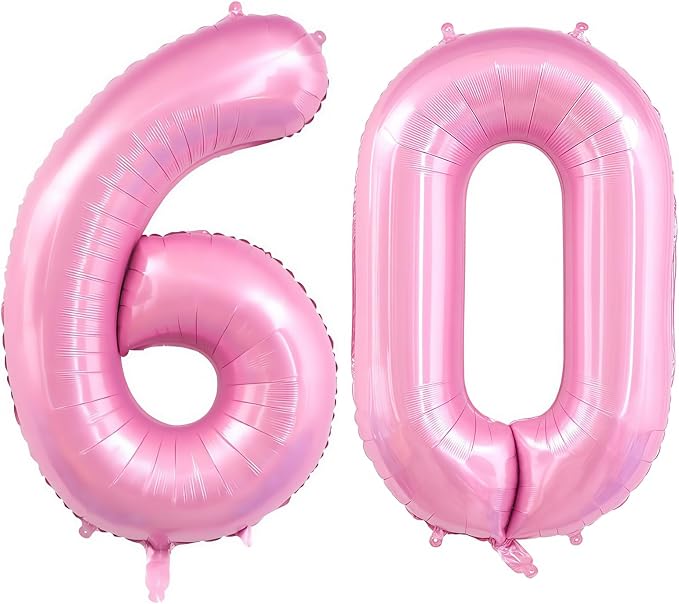 Pastel Pink 60 Balloon Number, 40 Inch Light Pink 60 Balloons Large Helium Foil by BBPOOL