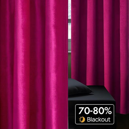 BULBUL Living Room Velvet Window Curtains 108 inch Length- 2 Panels Hot Pink - Image 4