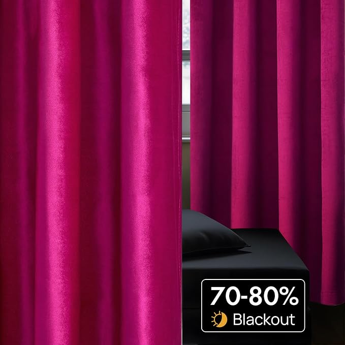 Hot Pink Velvet Blackout Curtains 84 inch - Image 4