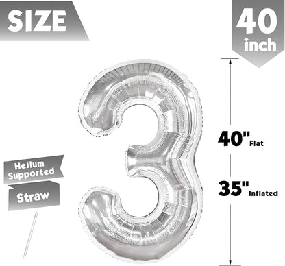 40 Inch Silver Number 3 Balloon Birthday Party Decorations - Image 5