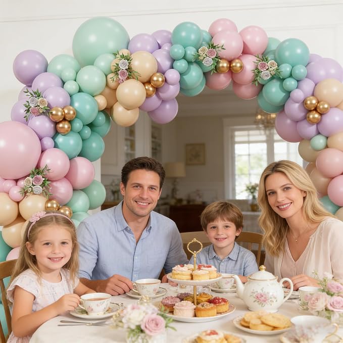 Pastel Green Pink and Purple Balloon Arch Garland Kit，164Pcs tea party - Image 5