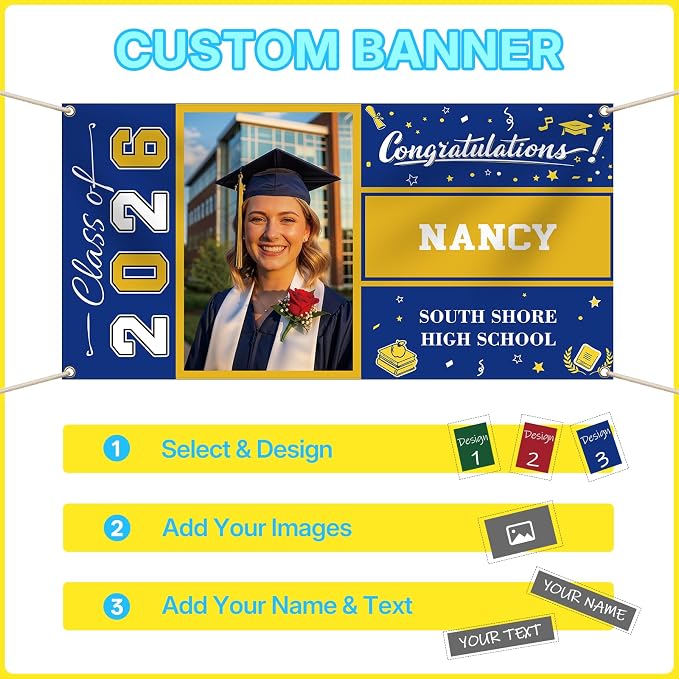 Custom Vinyl Banner Personalized Grad Backdrop, 4 Size | Graduation Decorations - Image 4