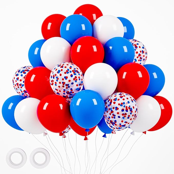 Voircoloria 105pcs Red White Blue Party Latex Balloons, 12inch | by Voircoloria