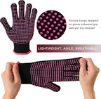 YANTAISIYU ‌2-Pack Heat-Resistant Gloves with Silicone Bumps Heat Blocking Gloves for Curling Hair Styling