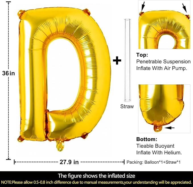 Lovoir 40 Inch Large Gold Letter D Balloons Big Size Jumbo Mylar Foil Helium - Image 2