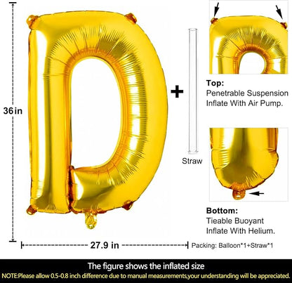 Lovoir 40 Inch Large Gold Letter D Balloons Big Size Jumbo Mylar Foil Helium - Image 2