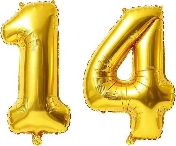 40 Inch Number 14 Balloons for 14th Birthday Party Decorations, 0-100 Gold by FOBELEC