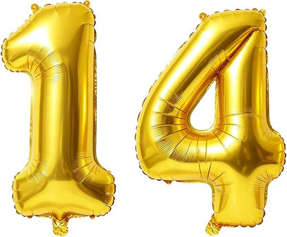 40 Inch Number 14 Balloons for 14th Birthday Party Decorations, 0-100 Gold by FOBELEC