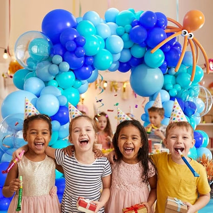 Under The Sea Balloon Arch Kit -156Pcs Blue Teal Dusty Blue Orange Long Balloon - Image 6