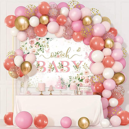 Mocsicka Girl Baby Shower Backdrop Banner Pink Floral Decorations - Image 2