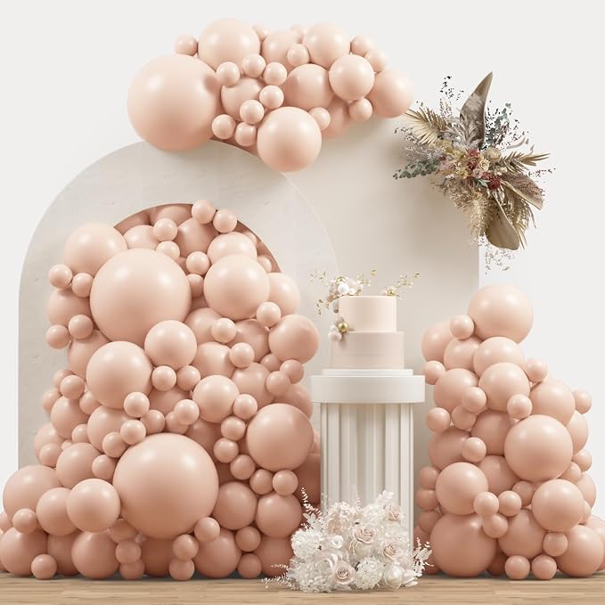 Beige Blush Pink Double Stuffed Balloons Different Size 115Pcs 5/10/12/18" by JZCZOEB