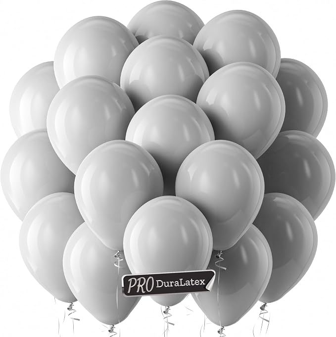 Pro Duralatex Gray Extra-Thick Balloons 120 Pack 10 inch | Pastel Grey Balloons by Bezente