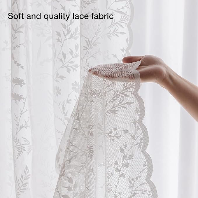 Anmao Vintage Lace Kitchen Curtains 18 Inches Long 2 Panels, Romantic Semi - Image 4