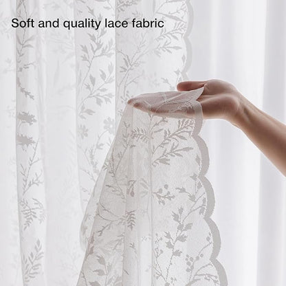 Anmao Vintage Lace Kitchen Curtains 18 Inches Long 2 Panels, Romantic Semi - Image 4